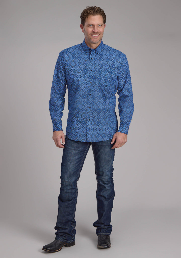 MENS SAPHIRE ORNAMENTAL LONG SLEEVE BUTTON WESTERN SHIRT