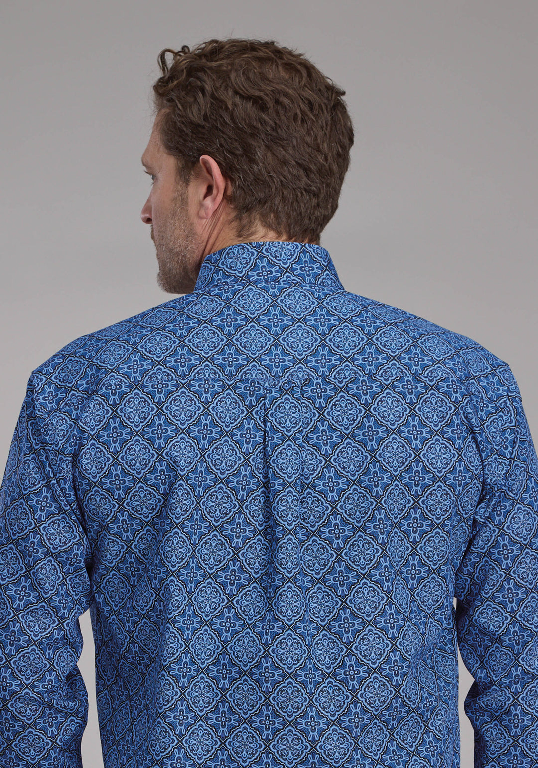 MENS SAPHIRE ORNAMENTAL LONG SLEEVE BUTTON WESTERN SHIRT