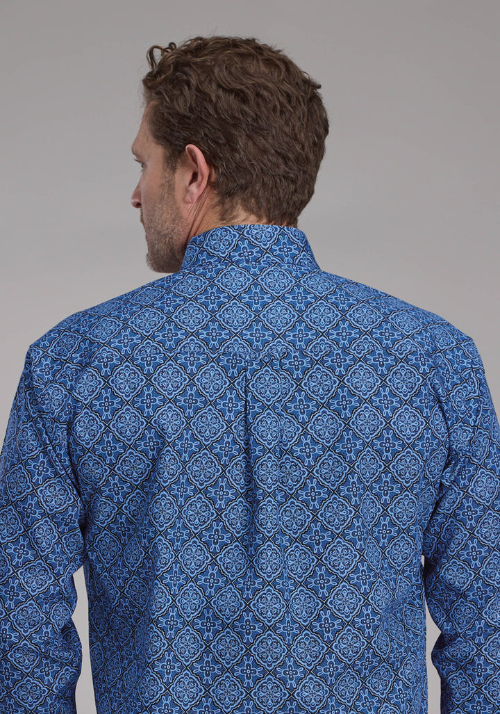 MENS SAPHIRE ORNAMENTAL LONG SLEEVE BUTTON WESTERN SHIRT