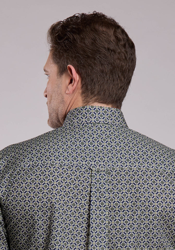 MENS LONG SLEEVE BUTTON PINE FOULARD WESTERN SHIRT