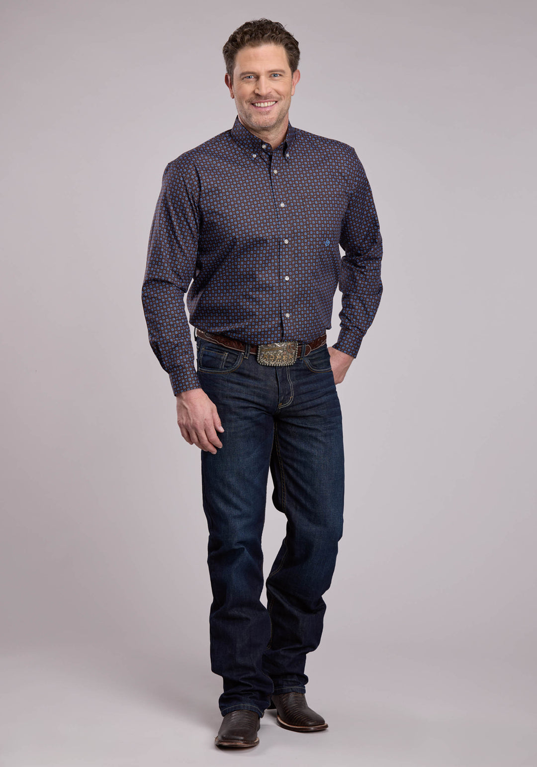 MENS LONG SLEEVE BUTTON WINTER FOULARD WESTERN SHIRT