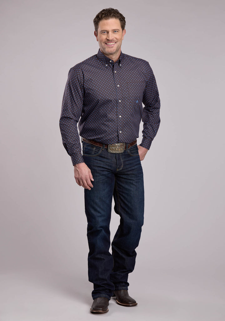 MENS LONG SLEEVE BUTTON WINTER FOULARD WESTERN SHIRT