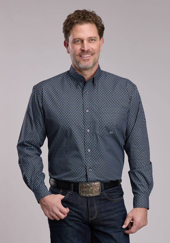 MENS ROPER BLUE DIAMOND GEO WESTERN BUTTON UP SHIRT