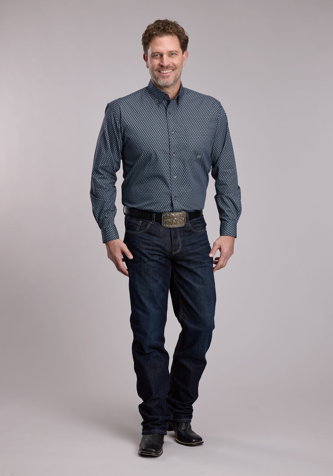 MENS ROPER BLUE DIAMOND GEO WESTERN BUTTON UP SHIRT