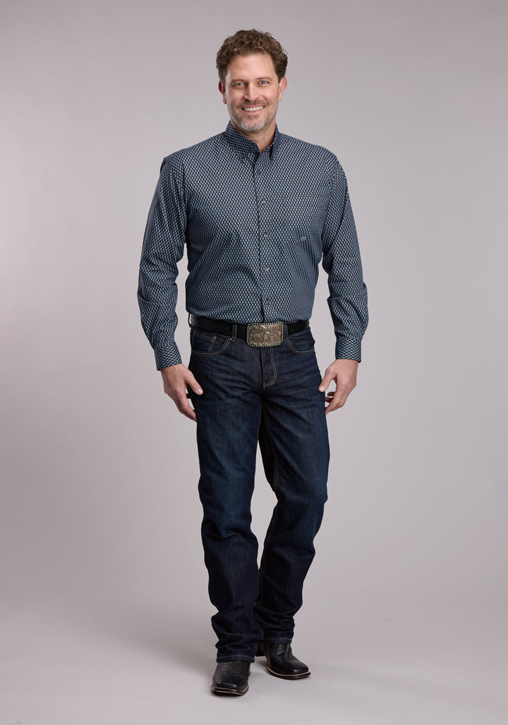 MENS ROPER BLUE DIAMOND GEO WESTERN BUTTON UP SHIRT