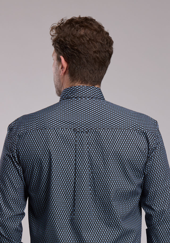 MENS ROPER BLUE DIAMOND GEO WESTERN BUTTON UP SHIRT