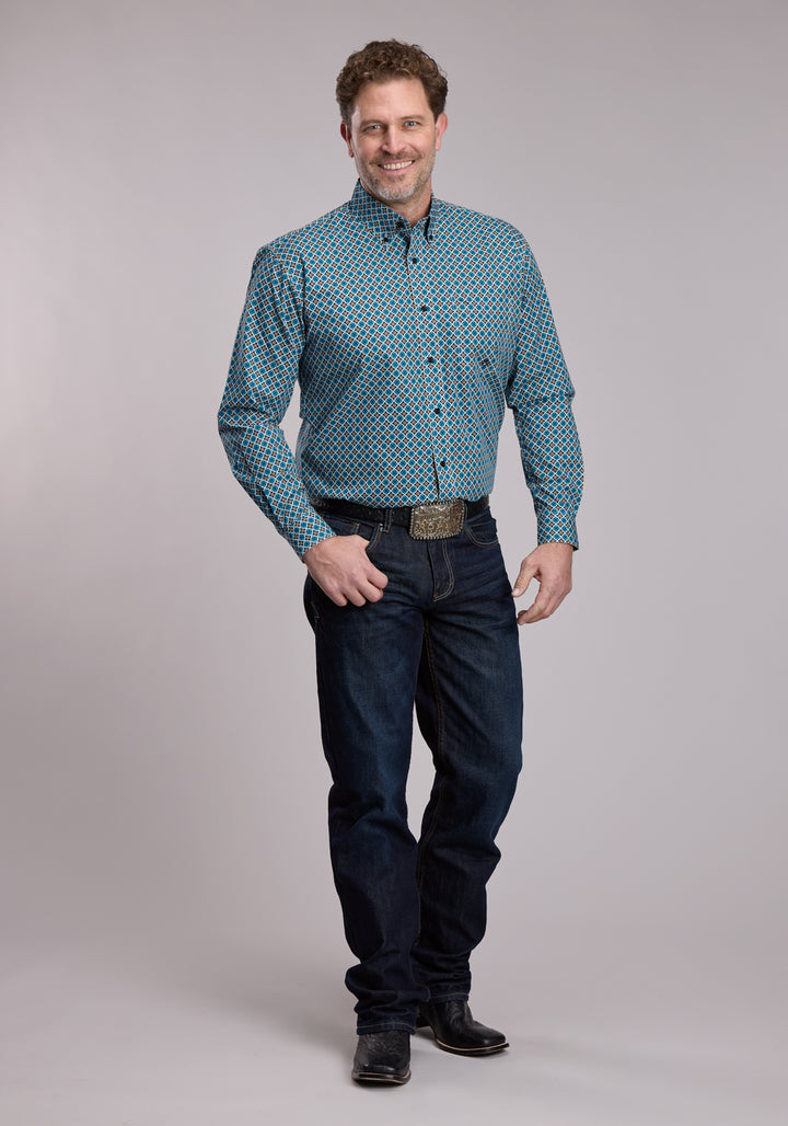 MENS ROPER BRONZE STAR FOULARD WESTERN BUTTON UP SHIRT