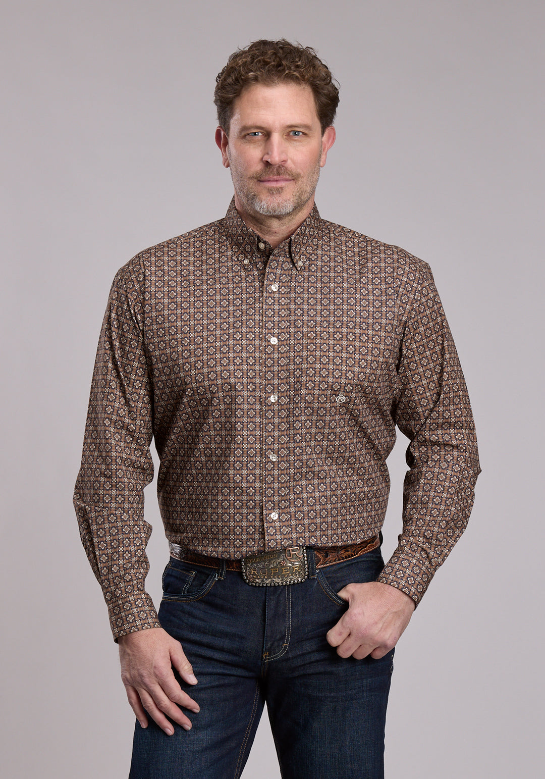 MENS ROPER VINTAGE COPPER FOULARD WESTERN BUTTON UP SHIRT