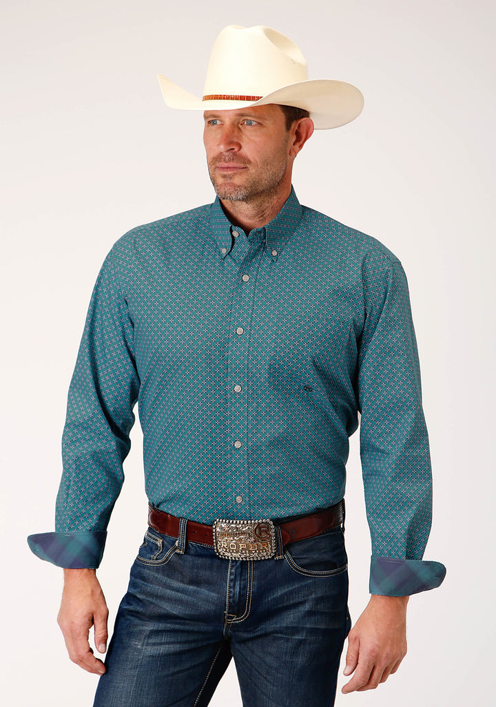 MENS LONG SLEEVE BUTTON CIRCUIT FOULARD WESTERN SHIRT