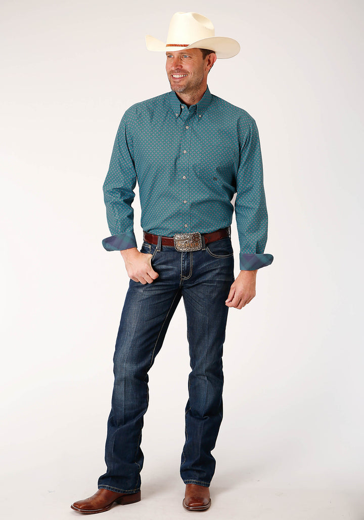 MENS LONG SLEEVE BUTTON CIRCUIT FOULARD WESTERN SHIRT