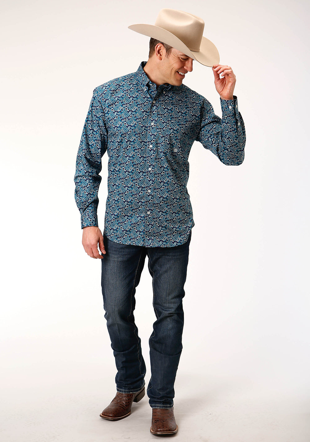 MENS LONG SLEEVE BUTTON PURPLE SAGE PAISLEY WESTERN SHIRT