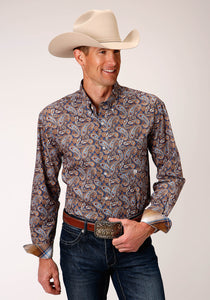 MENS LONG SLEEVE BUTTON COUNTRY PAISLEY WESTERN SHIRT
