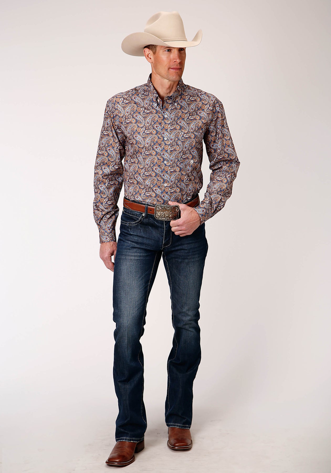 Roper Mens Long Sleeve Button Country Paisley Western Shirt - XL Roper Mens Long Sleeve Button Country Paisley Western Shirt - XL