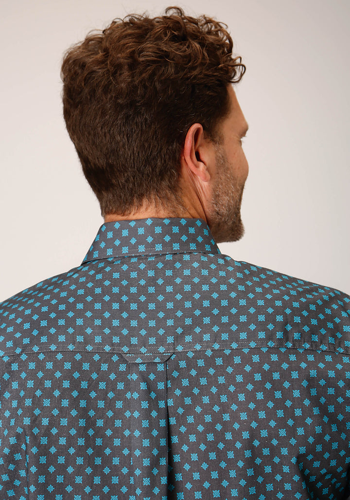 MENS LONG SLEEVE BUTTON GREY COTTAGE FOULARD WESTERN SHIRT