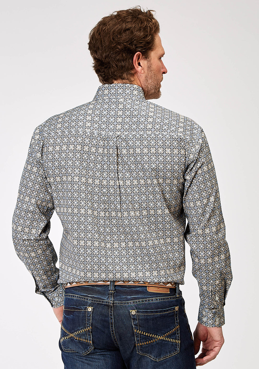 MENS LONG SLEEVE BUTTON WESTERN FOULARD WESTERN SHIRT