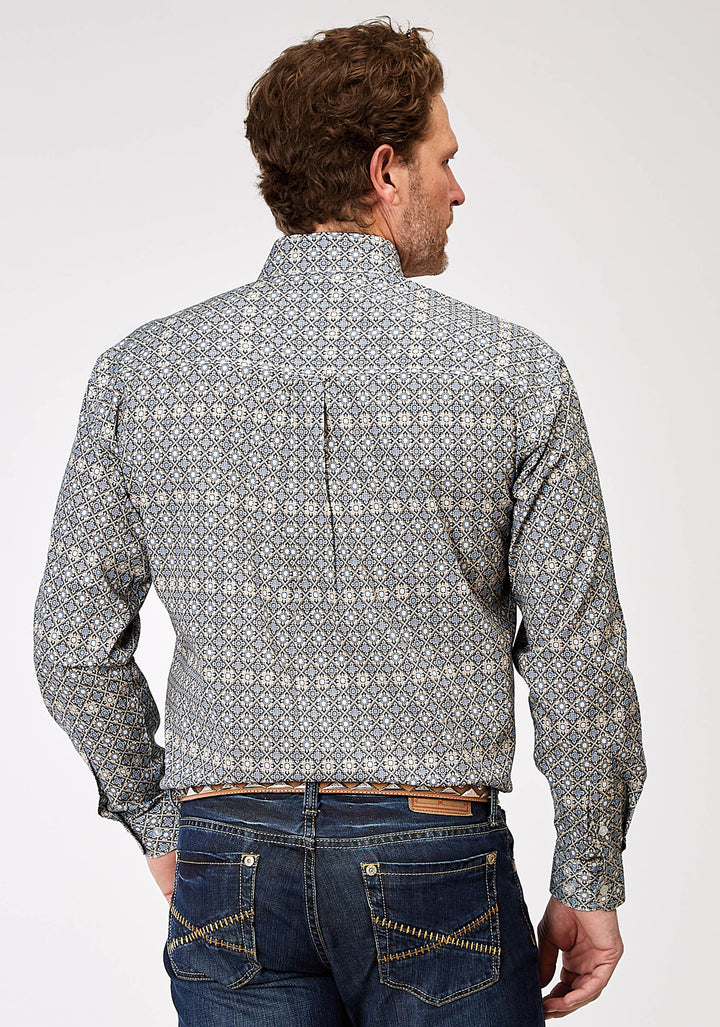MENS LONG SLEEVE BUTTON WESTERN FOULARD WESTERN SHIRT