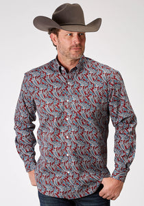 MENS LONG SLEEVE BUTTON RED RIVER PAISLEY WESTERN SHIRT