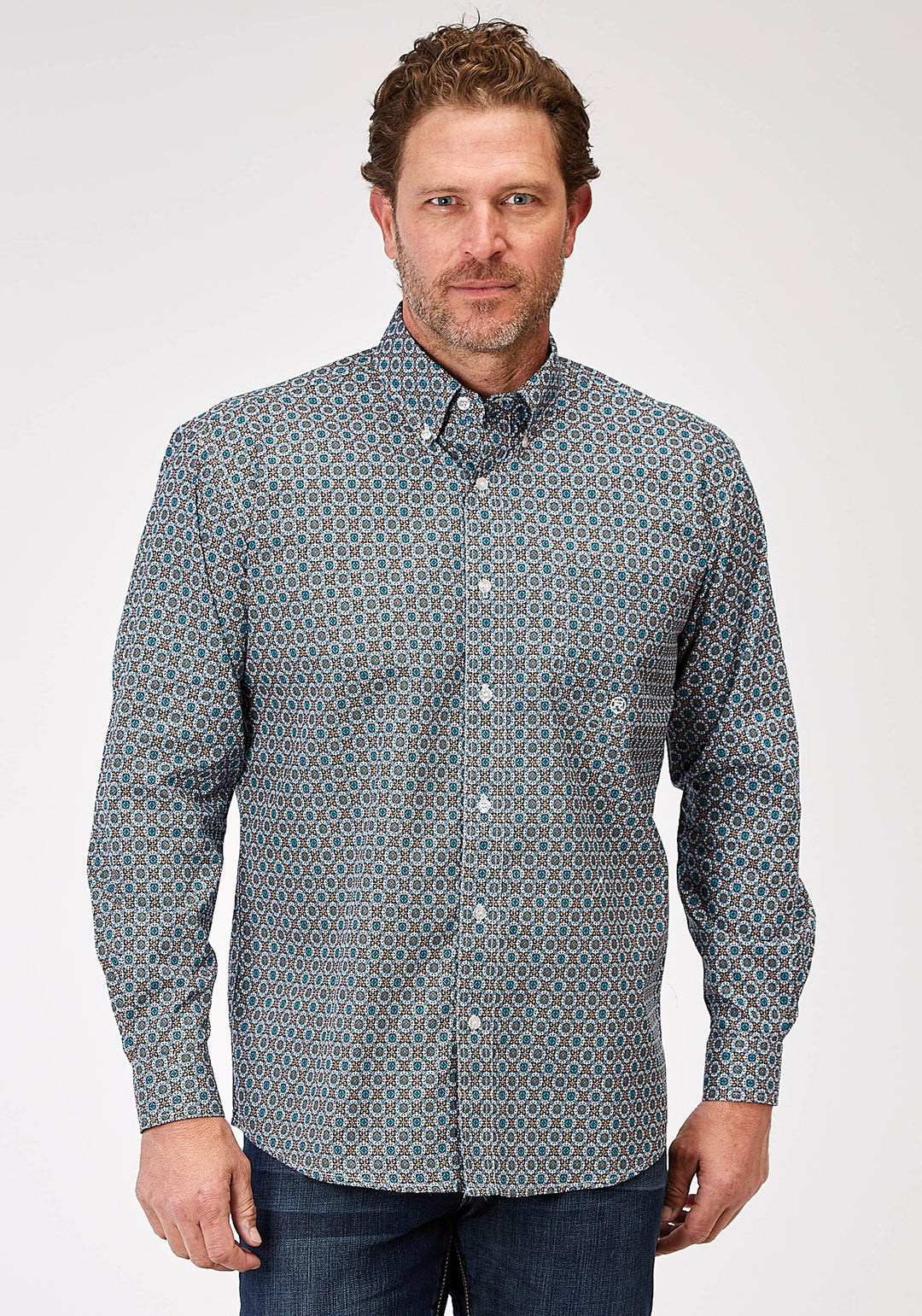 MENS LONG SLEEVE BUTTON FRONTIER FOULARD WESTERN SHIRT