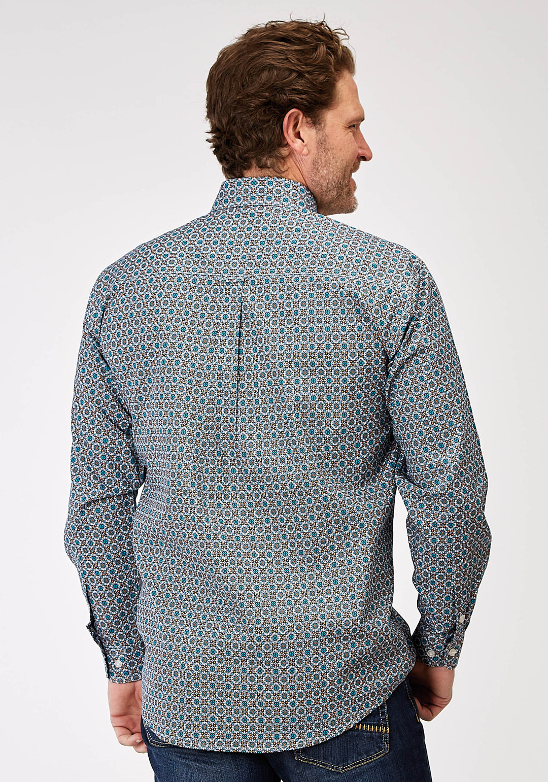 MENS LONG SLEEVE BUTTON FRONTIER FOULARD WESTERN SHIRT
