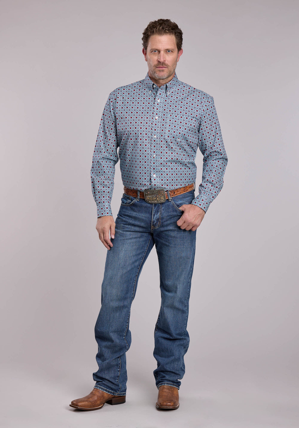 MENS ROPER VINTAGE SCROLL FOULARD LONG SLEEVE BUTTON SHIRT