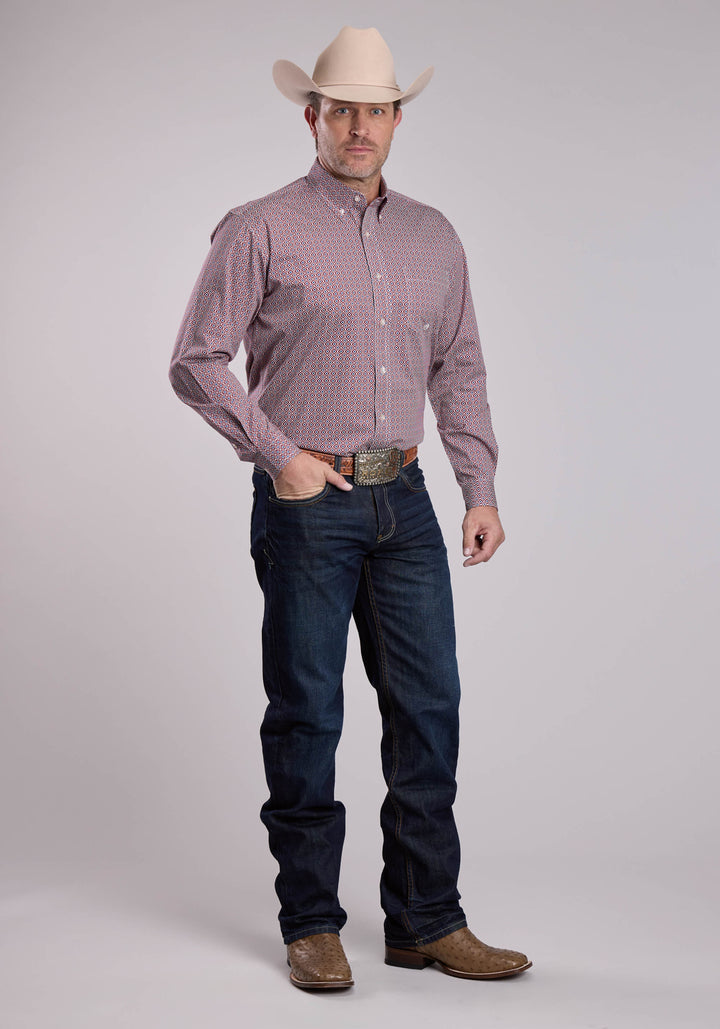 MENS ROPER RED TILE FOULARD LONG SLEEVE BUTTON SHIRT