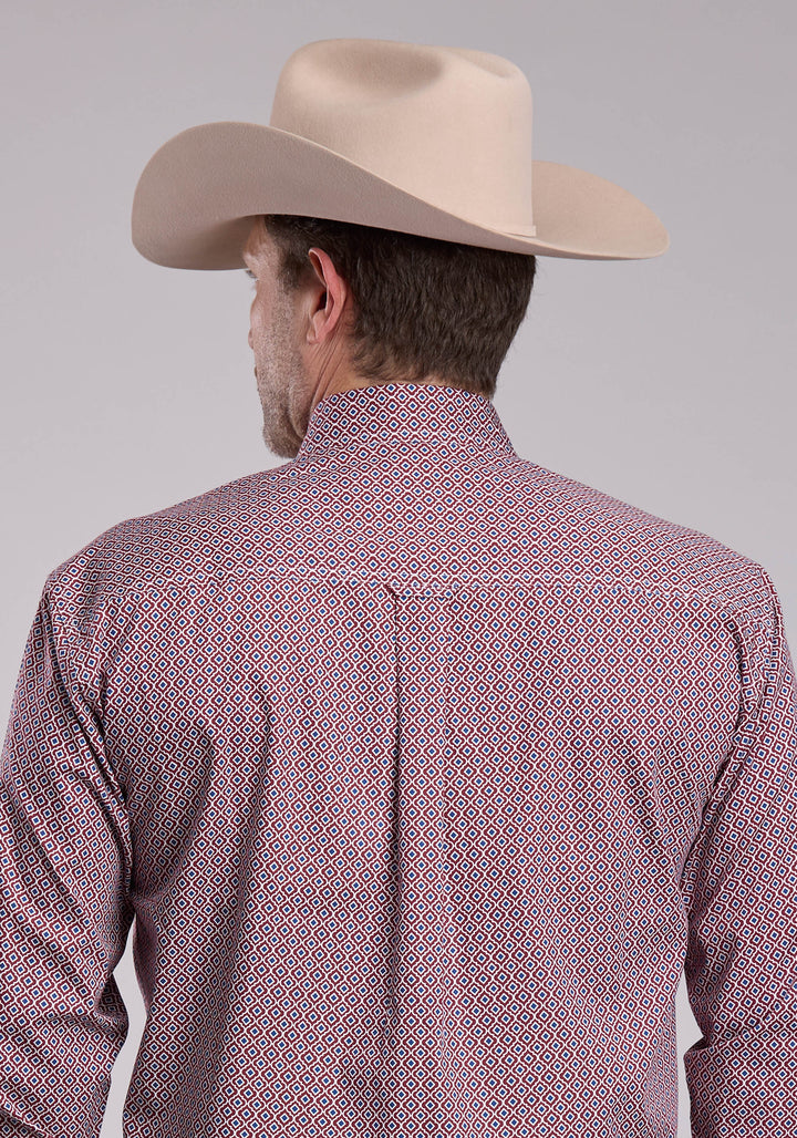 MENS ROPER RED TILE FOULARD LONG SLEEVE BUTTON SHIRT