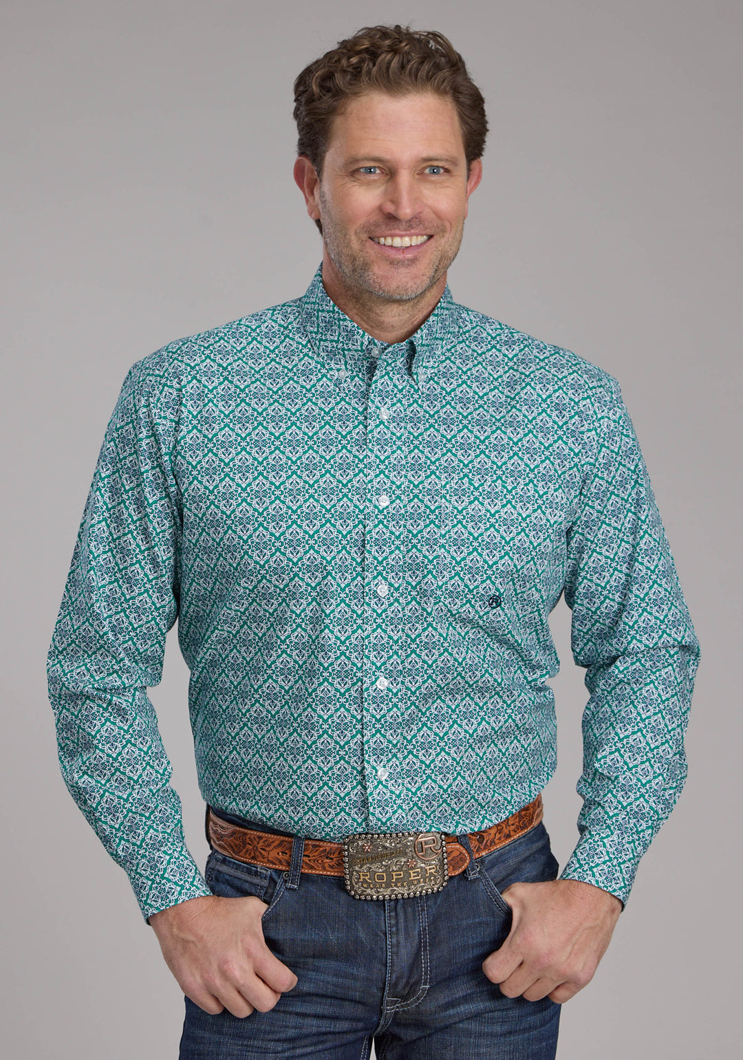 MENS JADE MEDALLION LONG SLEEVE BUTTON WESTERN SHIRT
