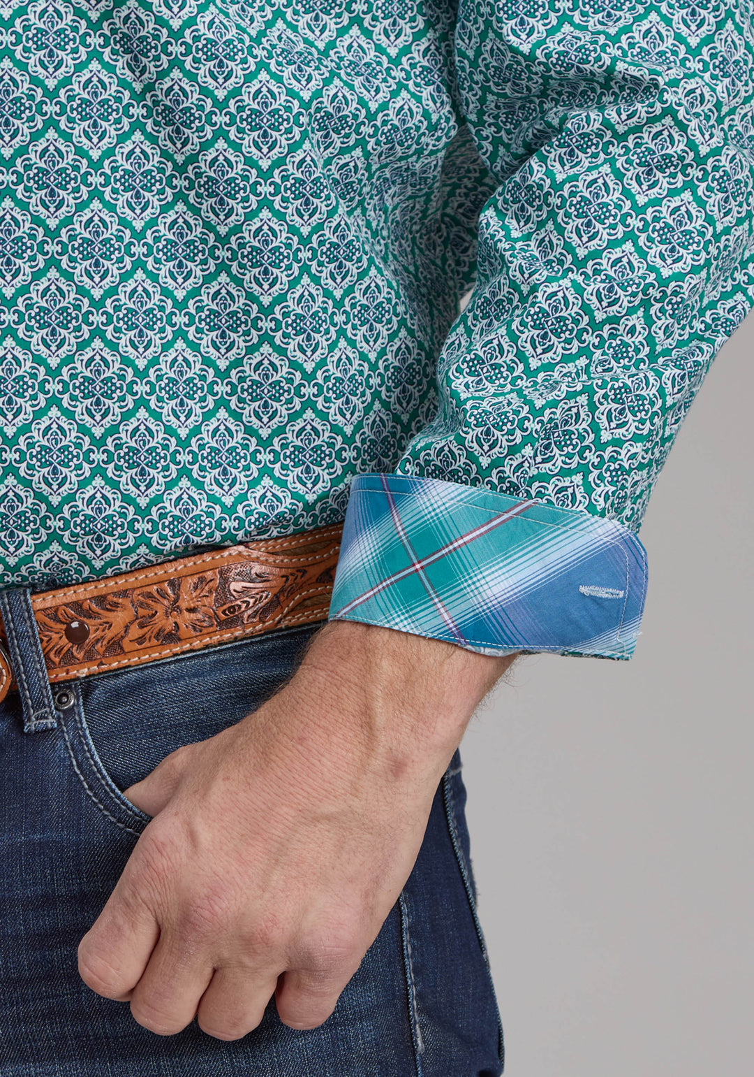 MENS JADE MEDALLION LONG SLEEVE BUTTON WESTERN SHIRT