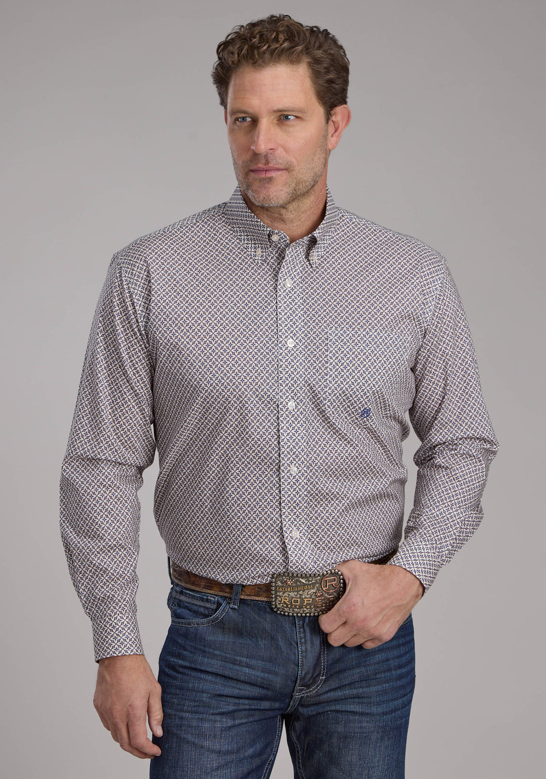 MENS PINWHELL FOULDARD LONG SLEEVE BUTTON WESTERN SHIRT