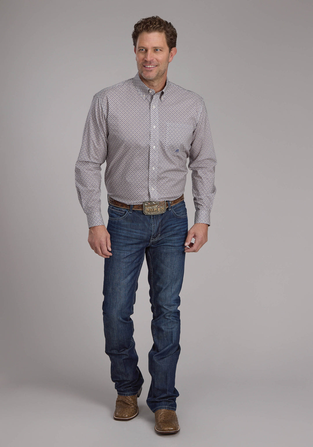 MENS PINWHELL FOULDARD LONG SLEEVE BUTTON WESTERN SHIRT