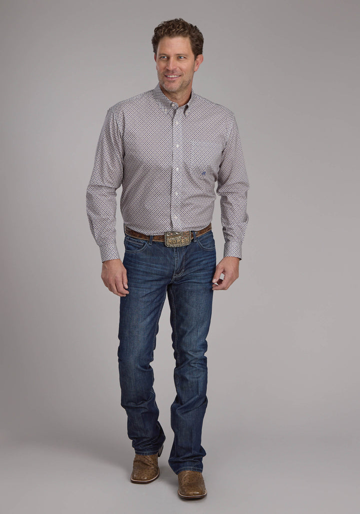 MENS PINWHELL FOULDARD LONG SLEEVE BUTTON WESTERN SHIRT