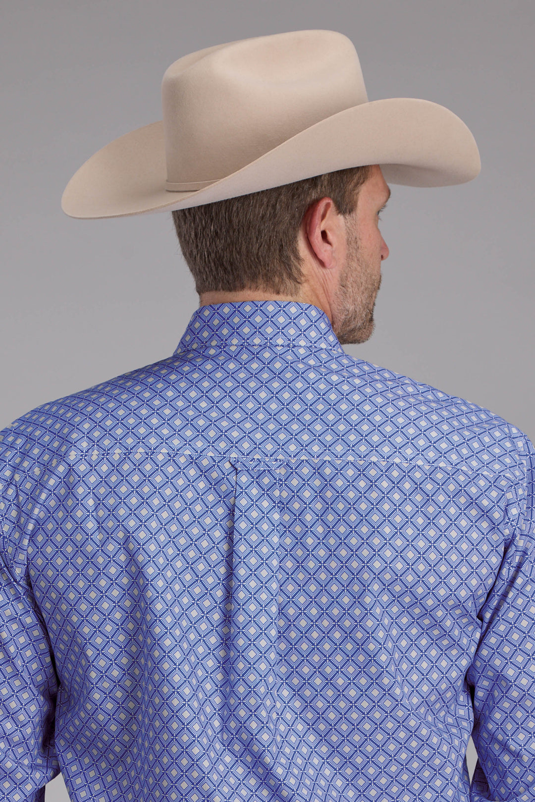 MENS PERIWINKLE FOULARD LONG SLEEVE BUTTON WESTERN SHIRT