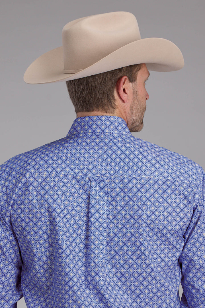MENS PERIWINKLE FOULARD LONG SLEEVE BUTTON WESTERN SHIRT