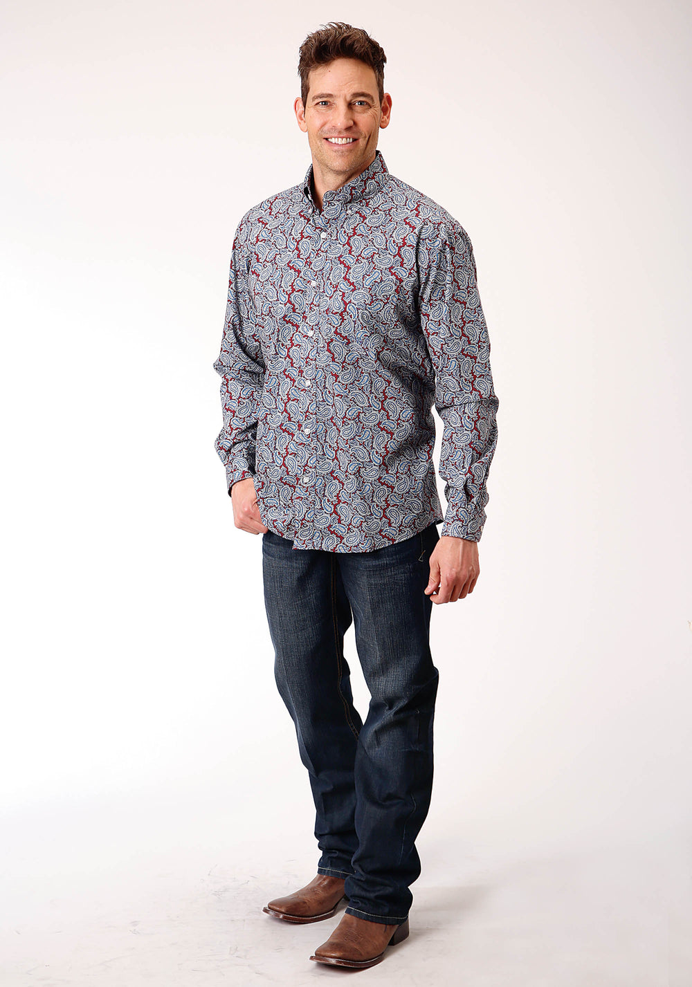 MENS LONG SLEEVE BUTTON LIBERTY PAISLEY WESTERN SHIRT