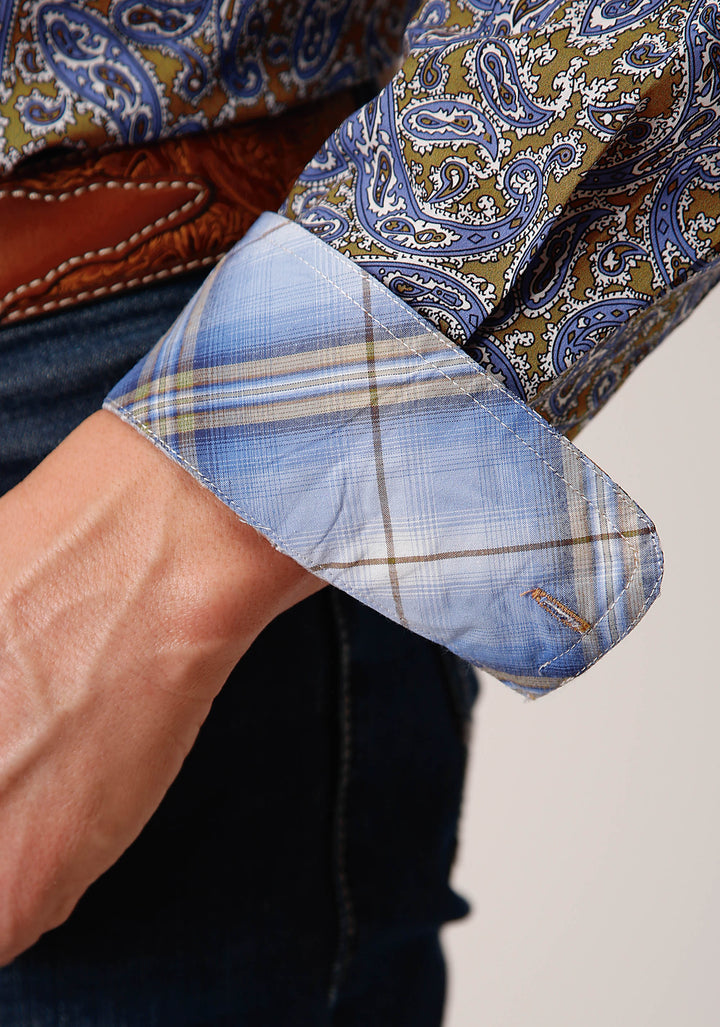 MENS LONG SLEEVE BUTTON VALLEY PAISLEY WESTERN SHIRT