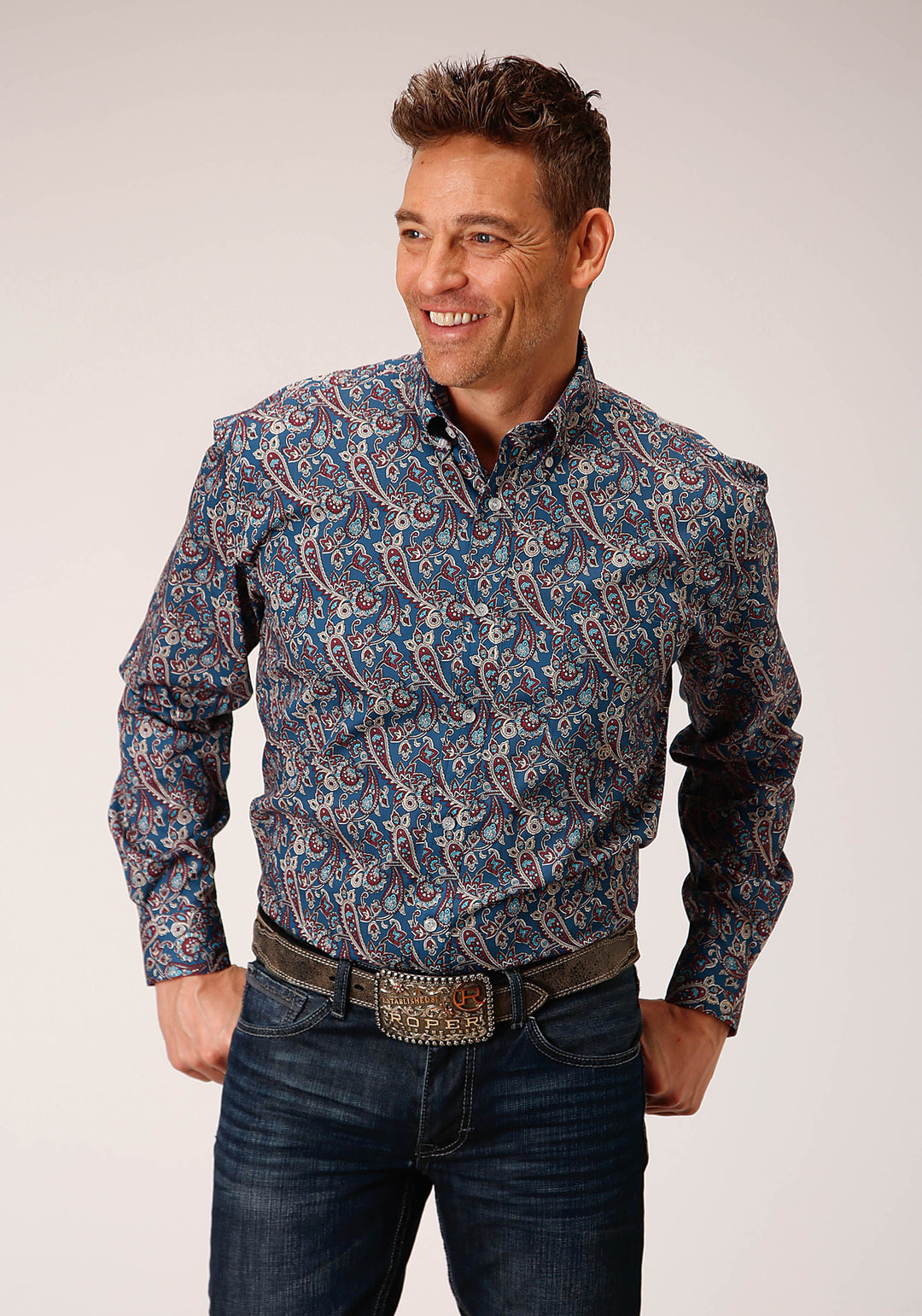MENS LONG SLEEVE BUTTON INDEPENDENCE FOULARD WESTERN SHIRT