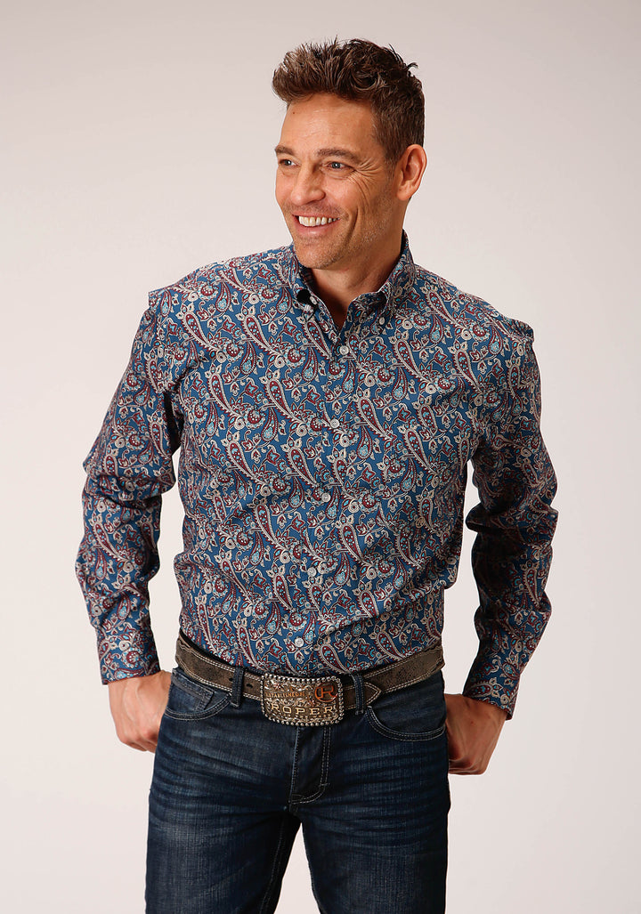 MENS LONG SLEEVE BUTTON INDEPENDENCE FOULARD WESTERN SHIRT