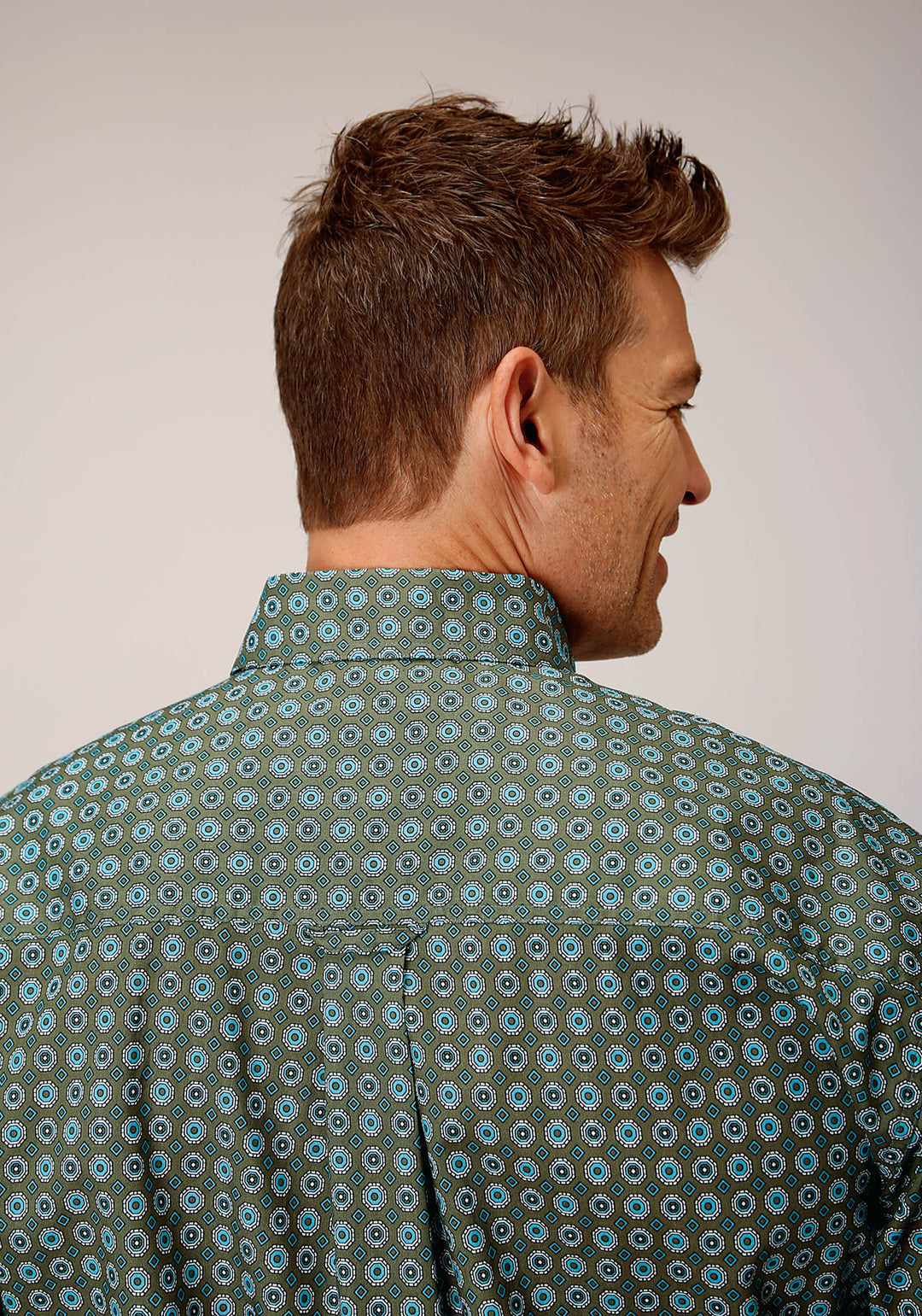MENS LONG SLEEVE BUTTON OLIVE FOULARD WESTERN SHIRT