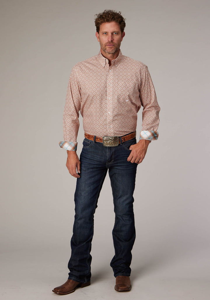 MENS CLAY MEDALLION LONG SLEEVE BUTTON WESTERN SHIRT