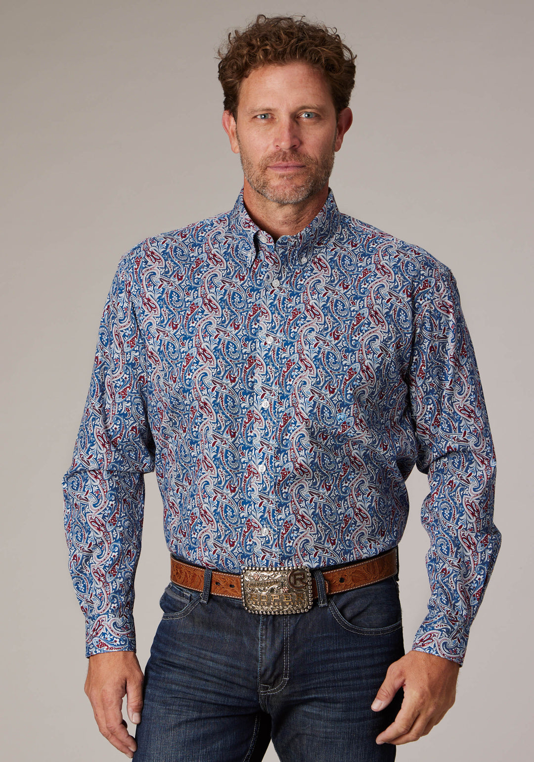 MENS BLUE RIVER PAISLEY LONG SLEEVE BUTTON WESTERN SHIRT
