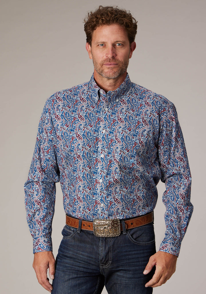 MENS BLUE RIVER PAISLEY LONG SLEEVE BUTTON WESTERN SHIRT