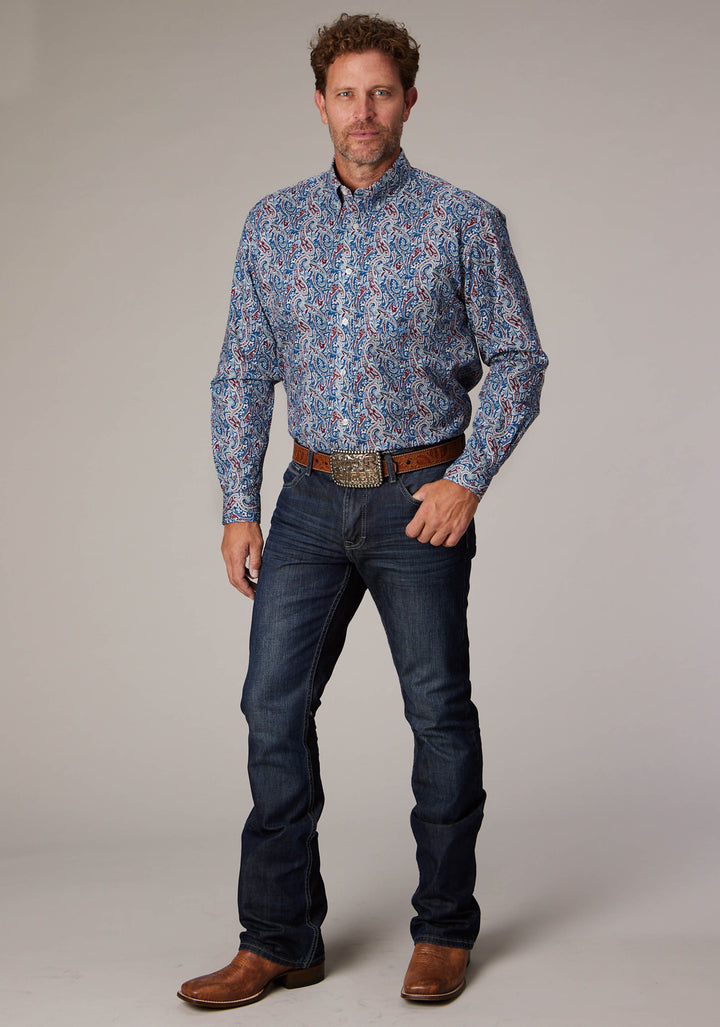 MENS BLUE RIVER PAISLEY LONG SLEEVE BUTTON WESTERN SHIRT