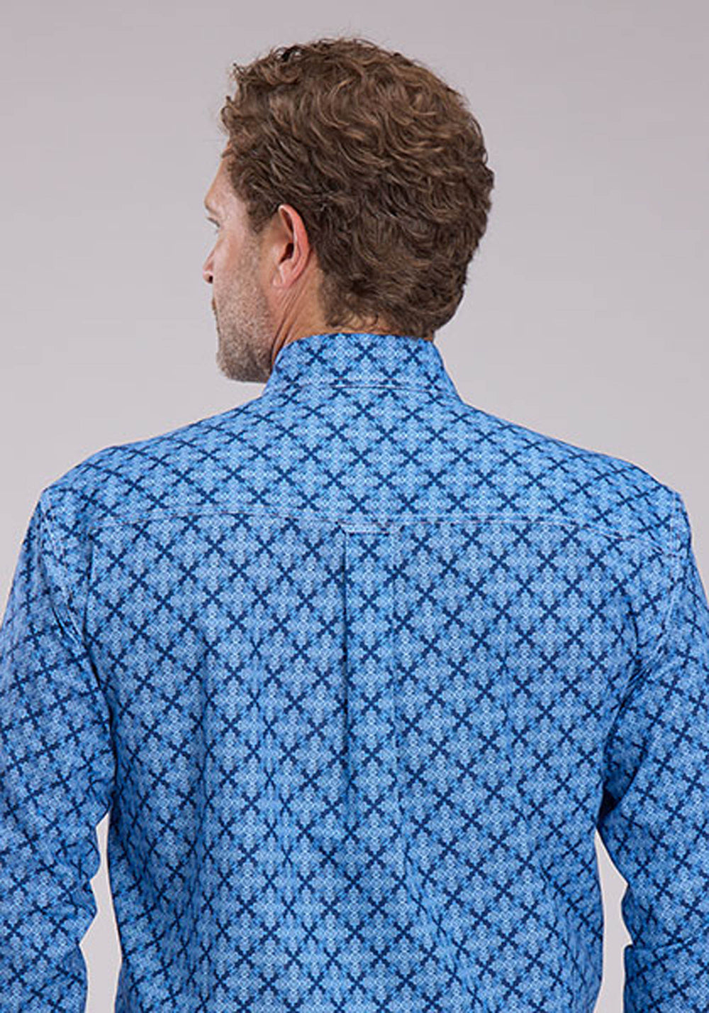 MENS BLUE RIBBON MEDALLION LONG SLEEVE BUTTON WESTERN SHIRT