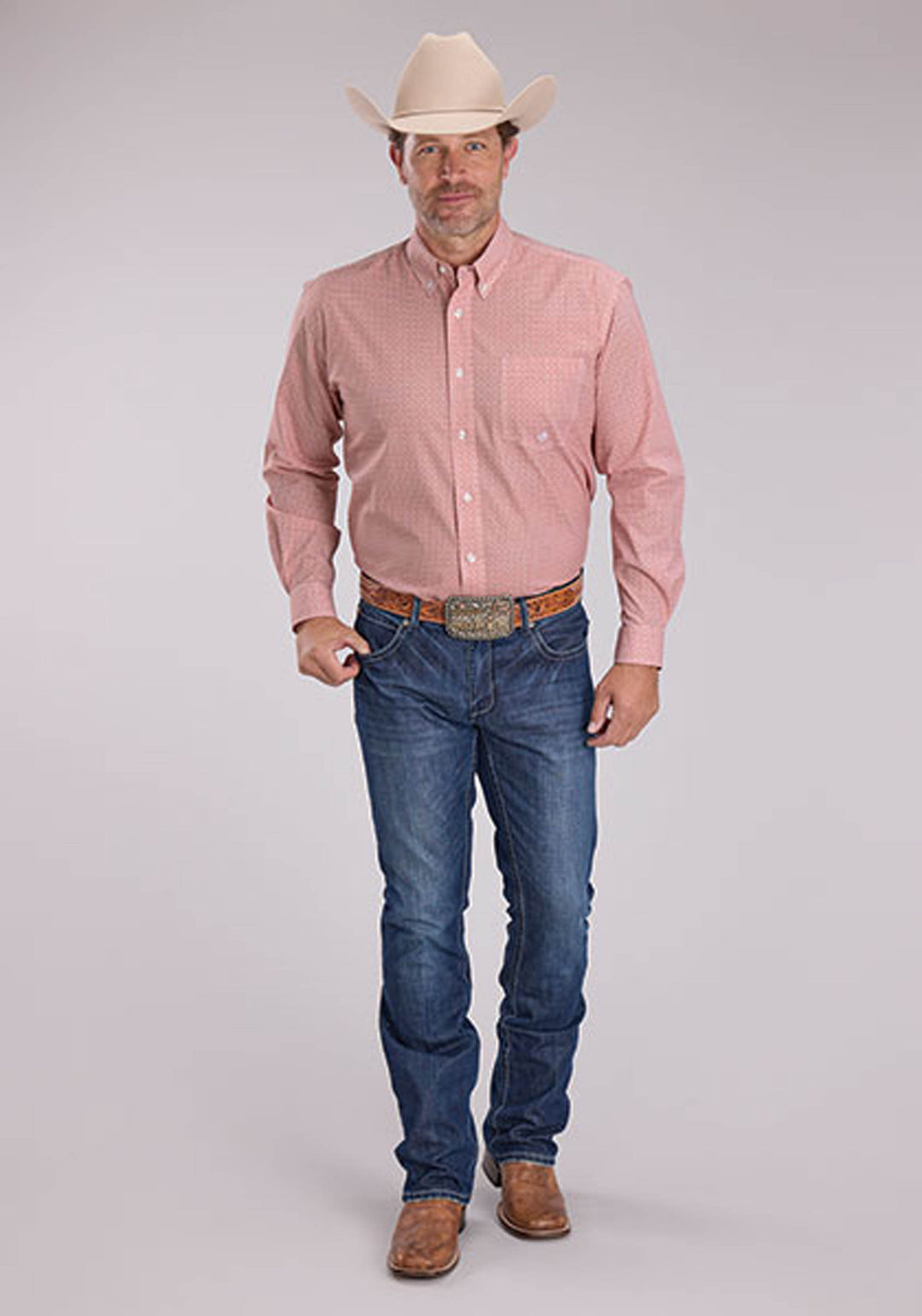 MENS LONG SLEEVE BUTTON SALTILLO FOULARD WESTERN SHIRT