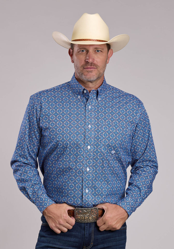 MENS ROPER SKY TILE FOULARD LONG SLEEVE BUTTON SHIRT