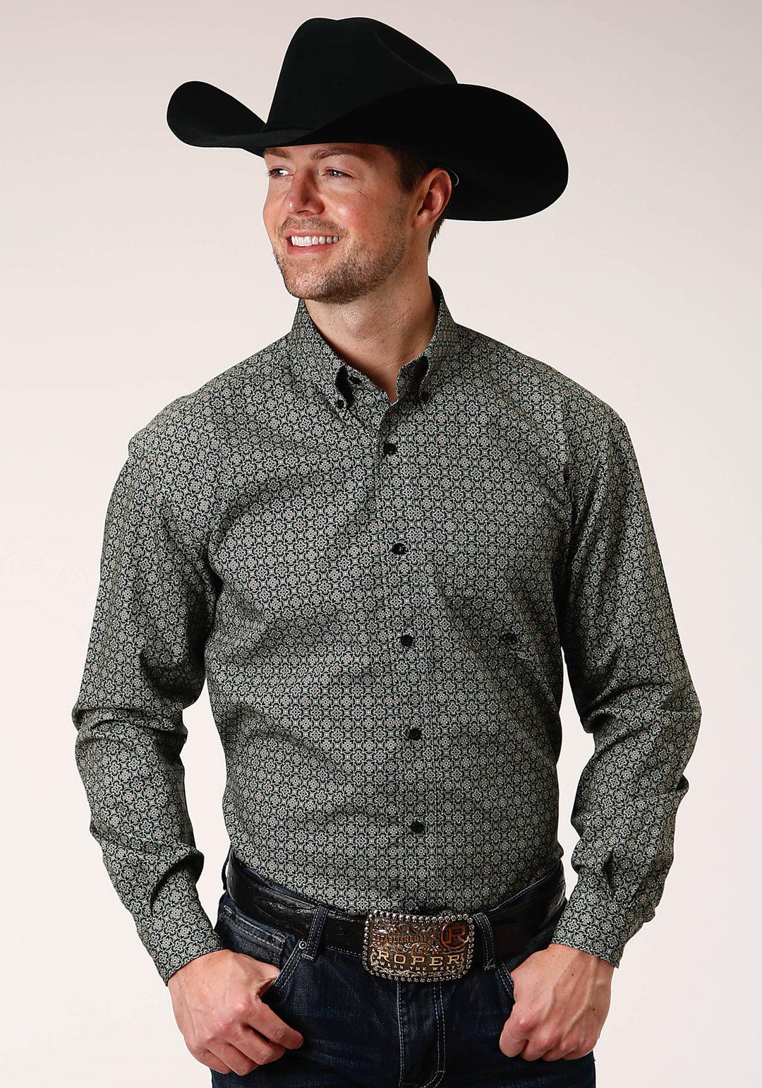 MENS LONG SLEEVE BUTTON FOREST FOULARD WESTERN SHIRT
