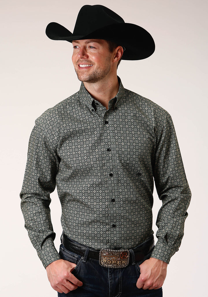 MENS LONG SLEEVE BUTTON FOREST FOULARD WESTERN SHIRT