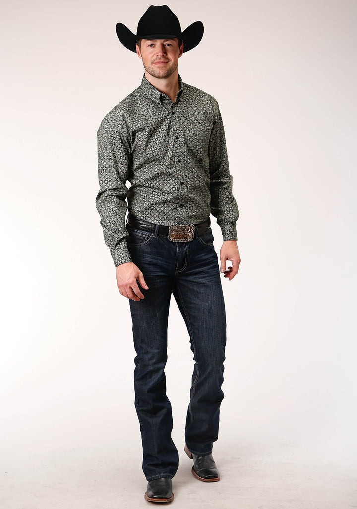 MENS LONG SLEEVE BUTTON FOREST FOULARD WESTERN SHIRT