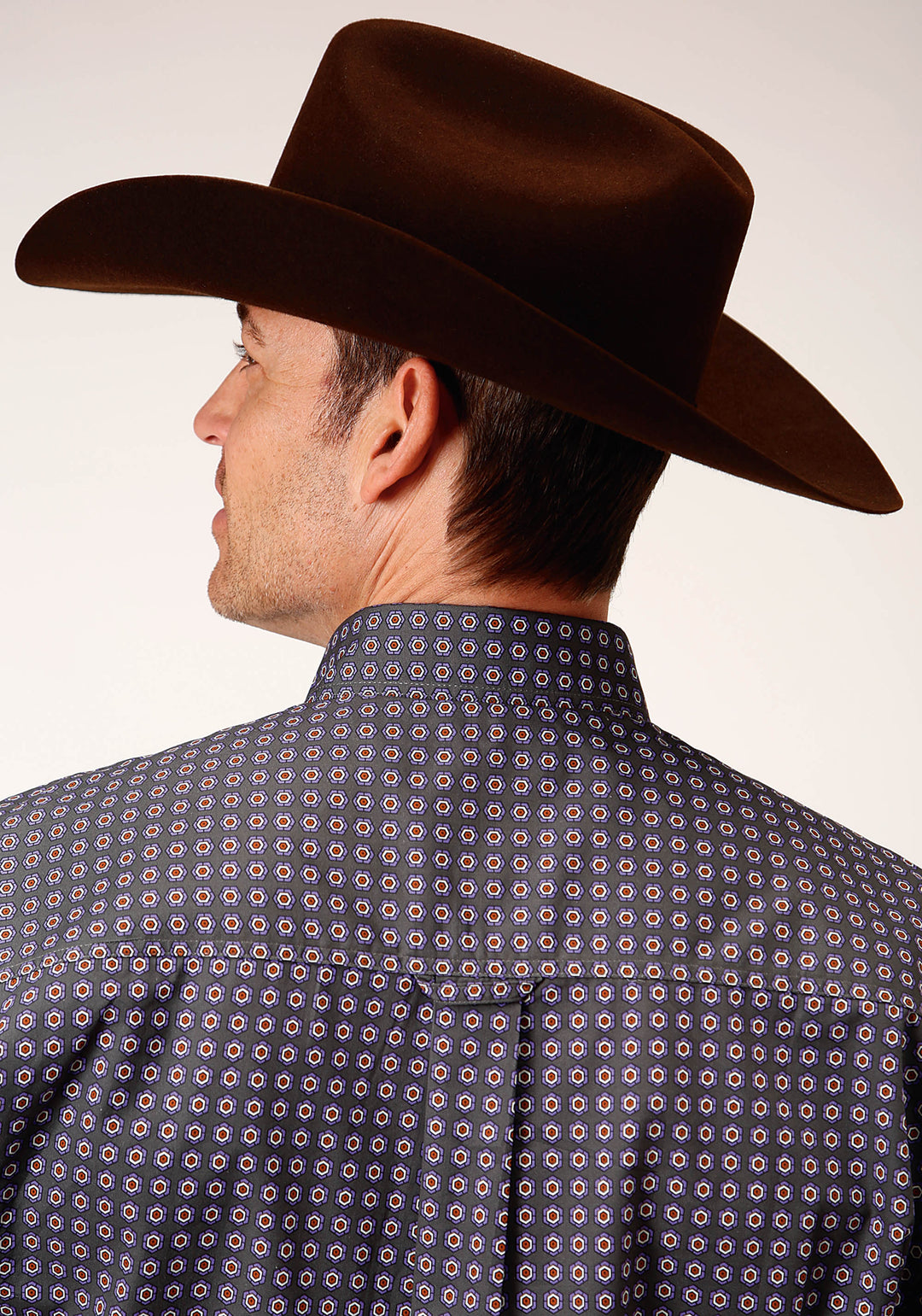 MENS LONG SLEEVE BUTTON PLUM FOULARD WESTERN SHIRT