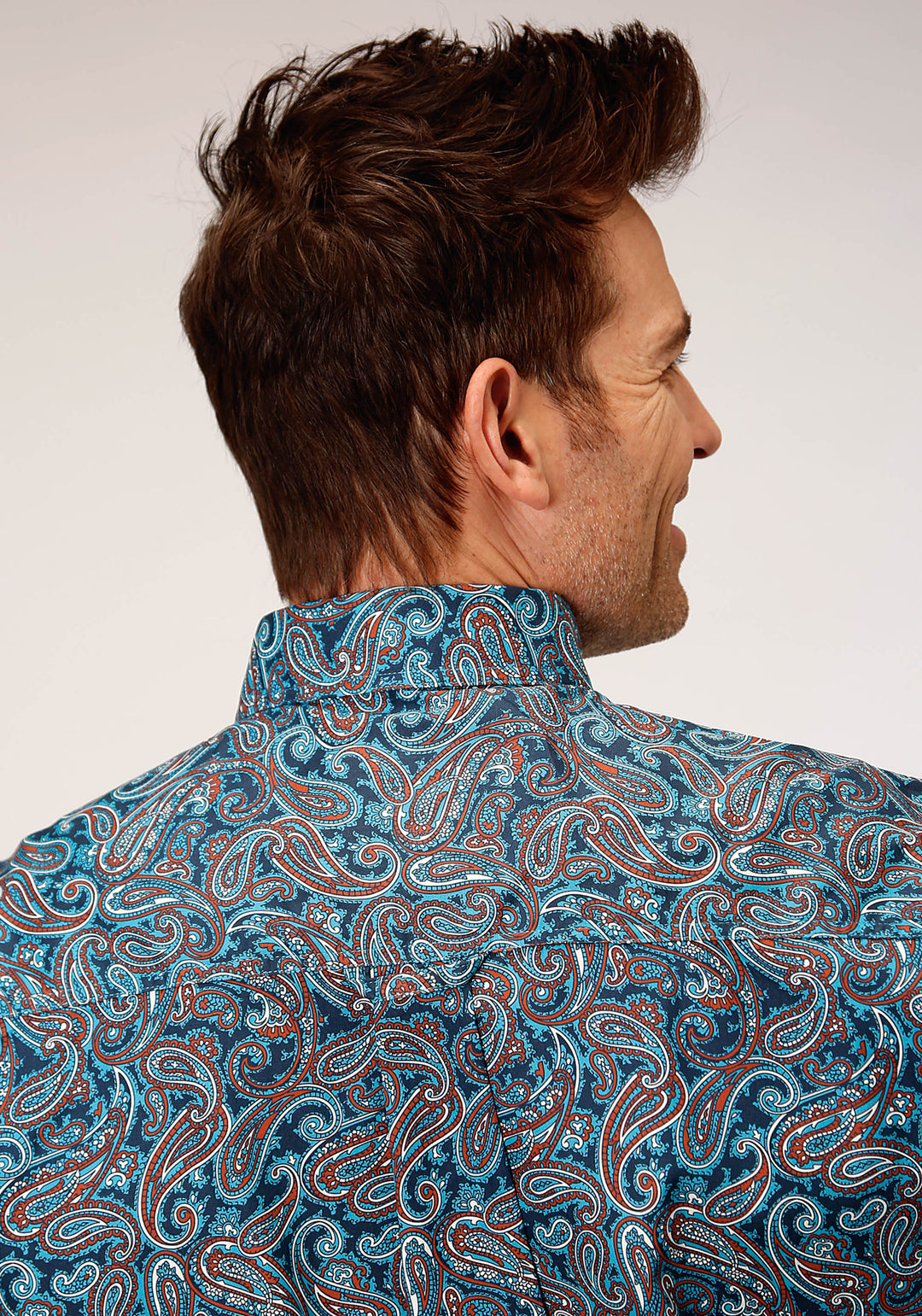 MENS LONG SLEEVE BUTTON BLUE CANYON PAISLEY WESTERN SHIRT